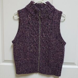 Westbound Sweater Vest Womens Petite PS Purple Chunky Cable Knit Sleeveless Zip